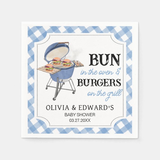 Blue Burger BBQ Baby Shower Pappersservett (Framsidan)