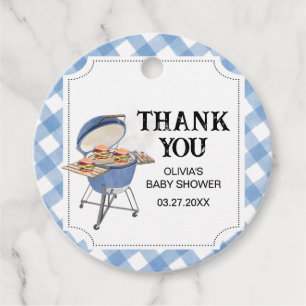 Blue Burger BBQ Baby Shower Round Gåvor Etiketter
