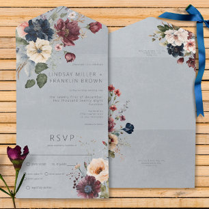 Blue Burgundy & Cream Rustic Blommigt Blue Dinner