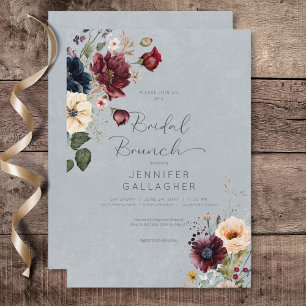 Blue Burgundy & Cream Rustic Blommigt Möhippa Brun Inbjudningar
