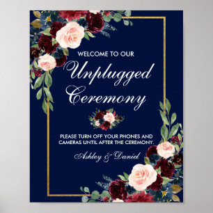 Blue Burgundy Guld Blommigt Bröllop ej ansluten Poster