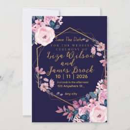 Blue Burgundy Navy Gold Blush Pink Wedding  Inbjudningar