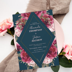 Blue Burgundy Rosa Vacker Blommigt Bröllop