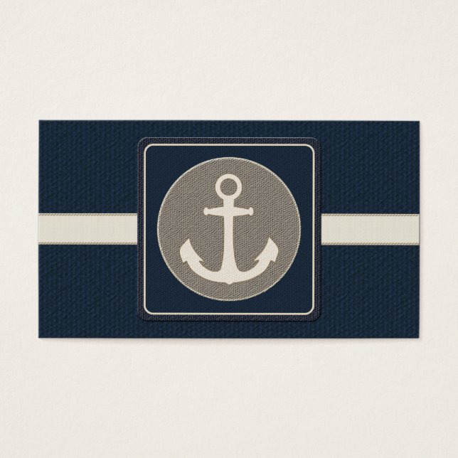 Blue Burlap Frakt Anchor Nautical Bröllop Visitkort (Framsidan)