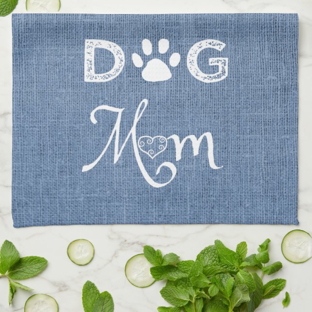 Blue Burlap Hund Kitchen Towel Mamma Kökshandduk (Vikta)