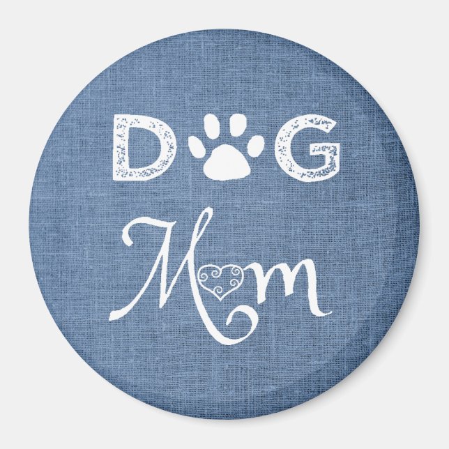 Blue Burlap Hund Mamma Magnet (Framsidan)