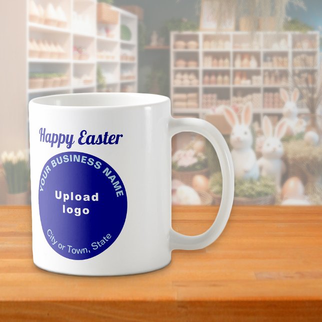 Blue Business Brand | Påsk | Mugg (Mug with Easter greeting and blue round shape business brand)