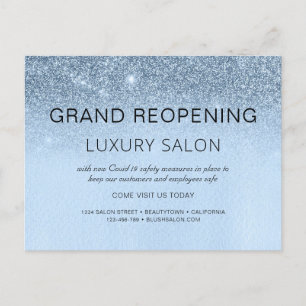 Blue Business Grand Reopen Glitter Hair Salon Meddelande Vykort
