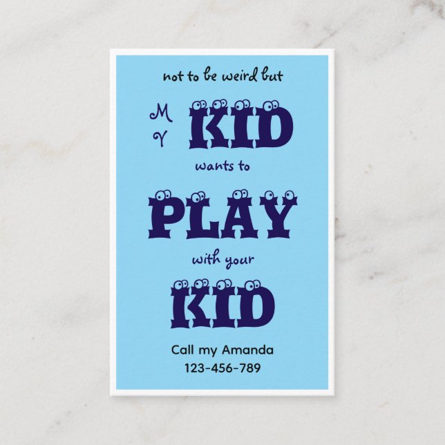 Blue Business Kid's Playdate Card Visitkort (Framsida)