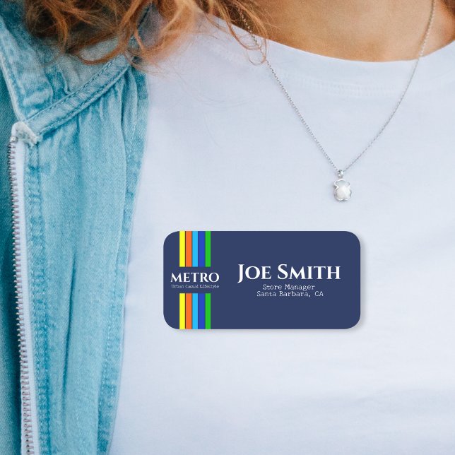 Blue Business Namn Urban Modern Lodrät Rand Namnbricka (Skapare uppladdad)