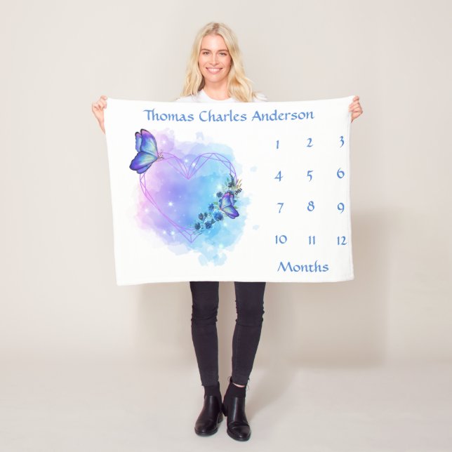 Blue Butterflies Baby Milestone Growth Tracker Fleecefilt (På plats)