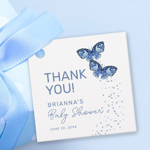 Blue Butterflies Boy Twillingars Baby Shower Tack Gåvor Etiketter