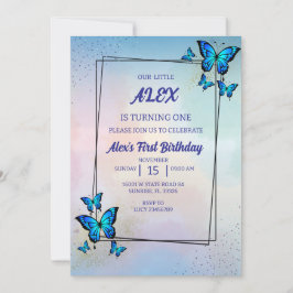 Blue Butterflies Födelsedagsfest inbjudan