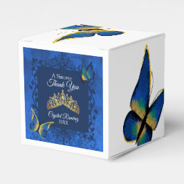 Blue Butterflies, Guld Tiara Quinceanera Favor Box Presentaskar