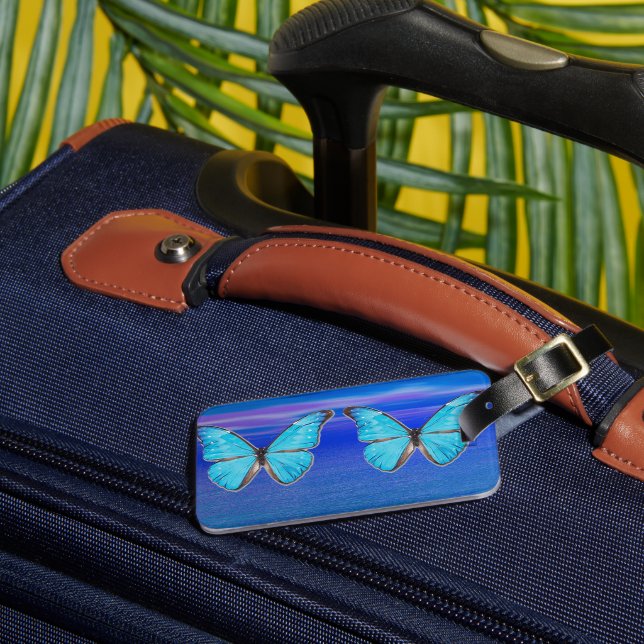 Blue Butterflies Luggage Tag Bagagebricka (Framsida Insitu 3)