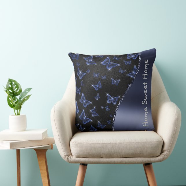 Blue Butterflies Mönster Glam Glitter Personlig Kudde (Stol)