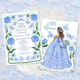 Blue Butterflies och Ro Princess Quinceanera Inbjudningar