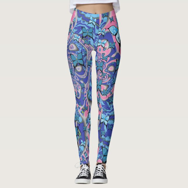 Blue Butterflies Psychedelic Dream Leggings (Framsida)