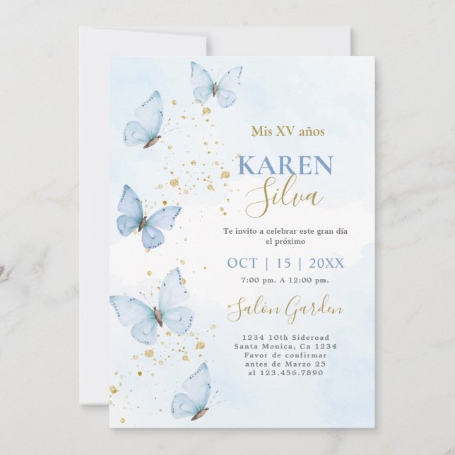 Blue Butterflies Quinceañera-inbjudan Inbjudningar (Framsida)