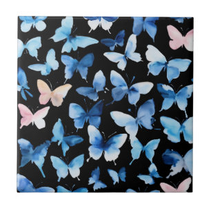 "Blue Butterflies Watercolor Ceramic Tile: Artisti Kakelplatta