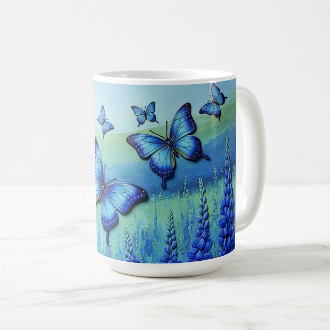 Blue Butterflies with Blue Flowers, Kaffemugg (Framsida höger)