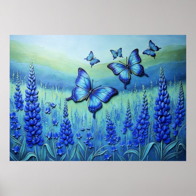 Blue Butterflies with Blue Flowers, Poster (Framsidan)