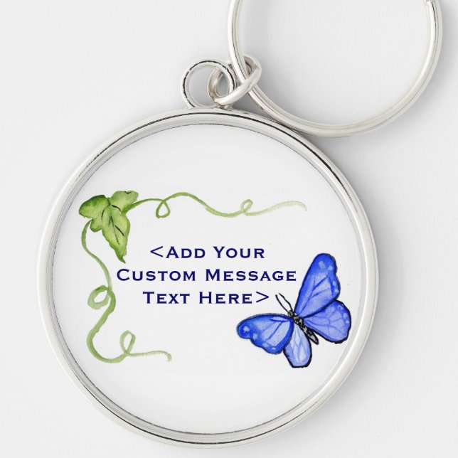 Blue Butterfly and Grönt Vine Keychain Charms Rund Silverfärgad Nyckelring (Framsidan)