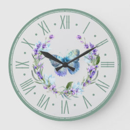 Blue Butterfly and Lavender Wall Clock Stor Klocka