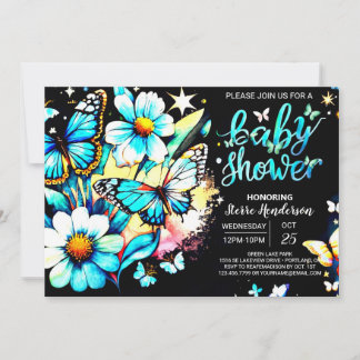 Blue Butterfly Anpassningsbar Boy Baby Shower Inbjudningar