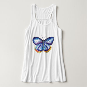 Blue Butterfly Art Flowy Racerback Tanktop, White Linne Med Racerback