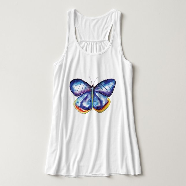 Blue Butterfly Art Flowy Racerback Tanktop, White Linne Med Racerback (Design framsida)