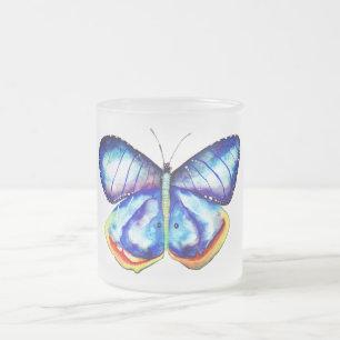 Blue Butterfly Art Frostat Glass Mugg