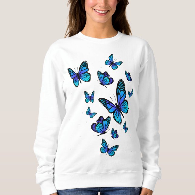 Blue Butterfly Art Garden Bevackra Butterflies T Shirt (Framsida)