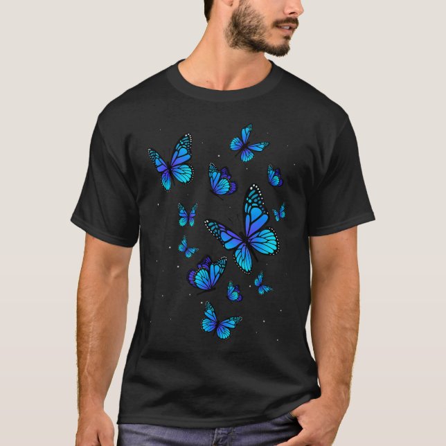 Blue Butterfly Art Garden Bevackra Butterflies T Shirt (Framsida)