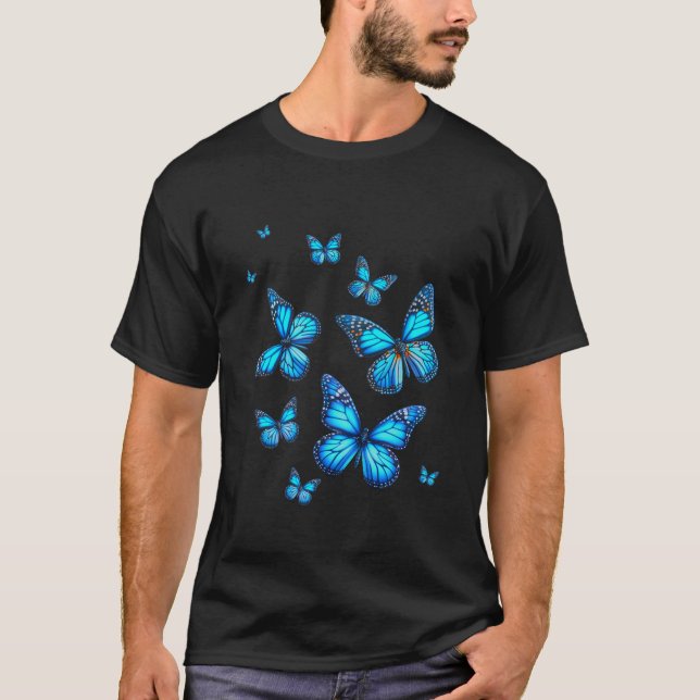 Blue Butterfly Art Garden Bevackra Butterflies T Shirt (Framsida)