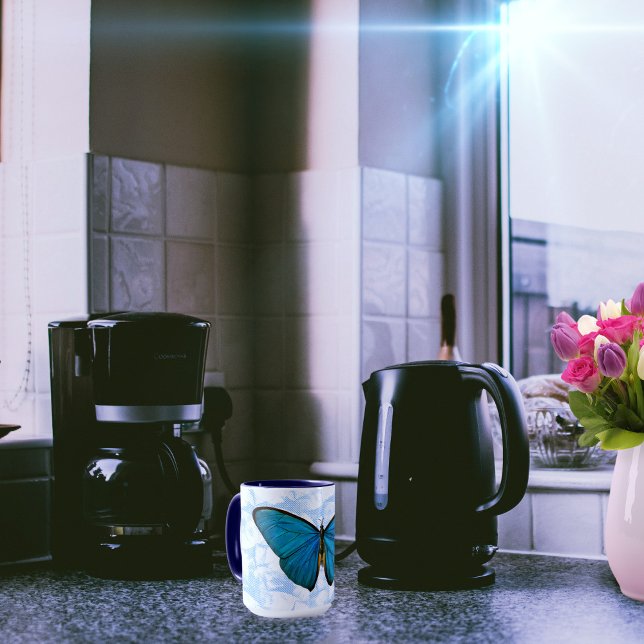 Blue Butterfly Art on Pop Art Mönster Mugg Kopp (Skapare uppladdad)