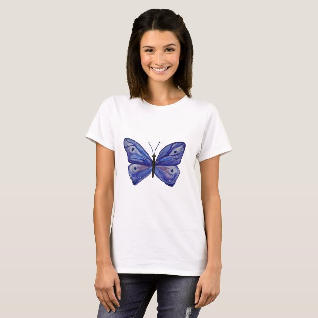 Blue Butterfly Art Women's Basic T-Shirt, White Tröja (Hel framsida)