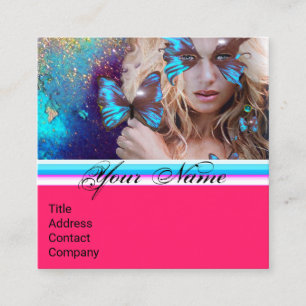 BLUE BUTTERFLY BEAUTY BESTÅR AV ARTIST Shock rosa Fyrkantigt Visitkort