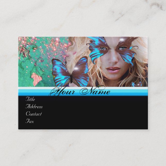 BLUE BUTTERFLY BEAUTY MAKEUP ARTIST monogram grönt Visitkort (Framsida)