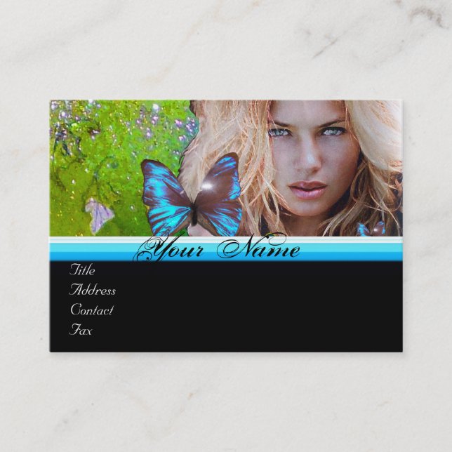 BLUE BUTTERFLY BEAUTY MAKEUP ARTIST monogram grönt Visitkort (Framsida)