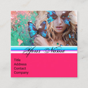 BLUE BUTTERFLY BEAUTY MAKEUP ARTIST Shock rosa Grö Fyrkantigt Visitkort