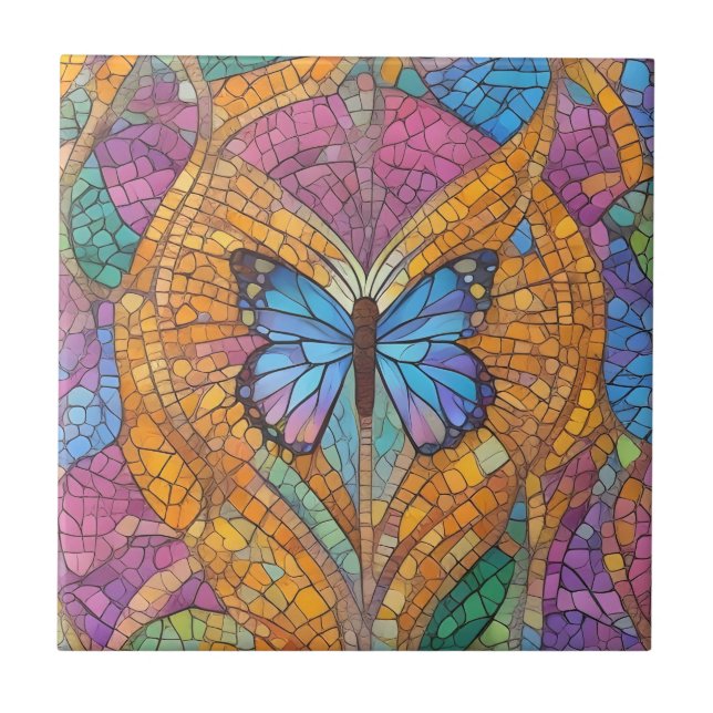 Blue Butterfly BeSnyc Mosaic Kakelplatta (Framsidan)