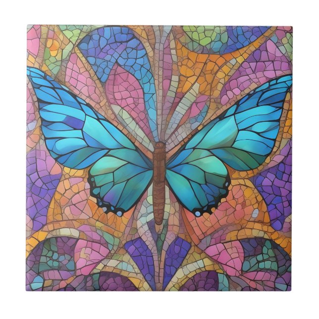 Blue Butterfly BeSnyc Mosaic Kakelplatta (Framsidan)