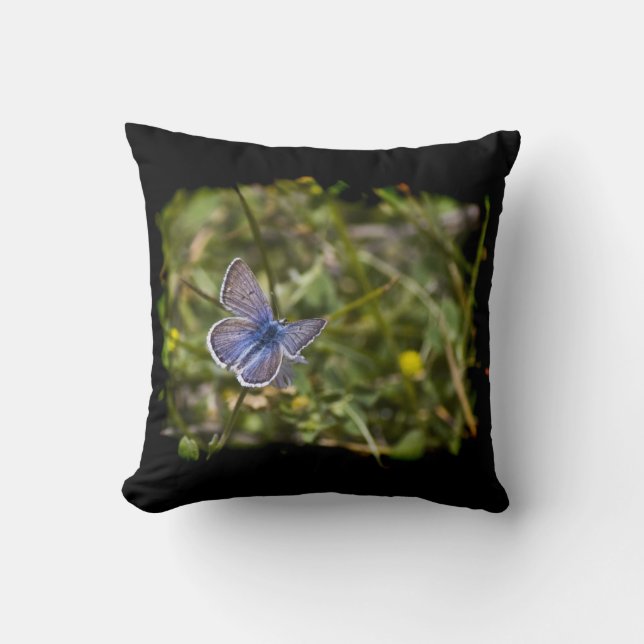 Blue Butterfly Black Kant Kudde (Framsida)