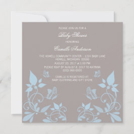 Blue Butterfly Blommigt Baby Shower Inbjudan