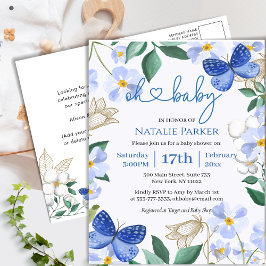 Blue Butterfly Blommigt Foliage Boy Shower Inbjudan Vykort