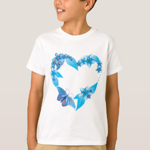 Blue Butterfly Blommigt Heart T-shirt