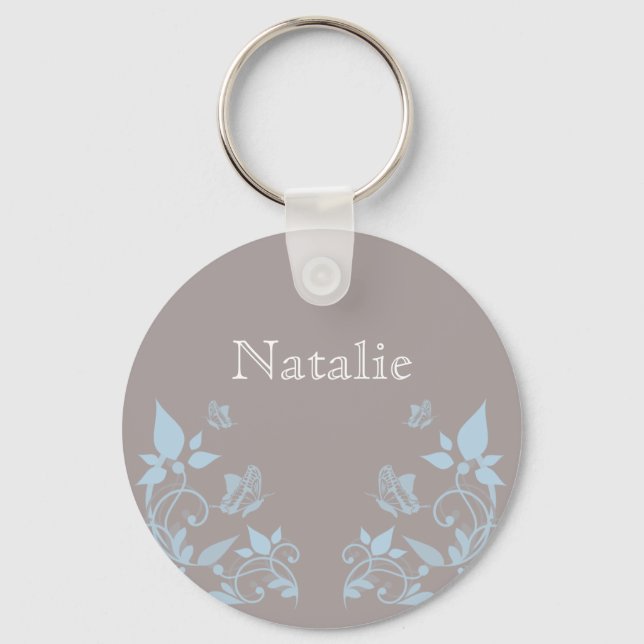 Blue Butterfly Blommigt Keychain Nyckelring (Framsida)