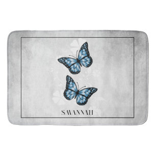 Blue Butterfly Blommigt Personlig Bath Mat Badrumsmatta