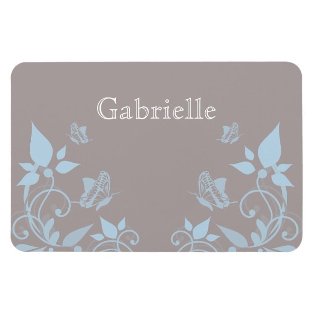 Blue Butterfly Blommigt Premium Magnet (Horisontell)